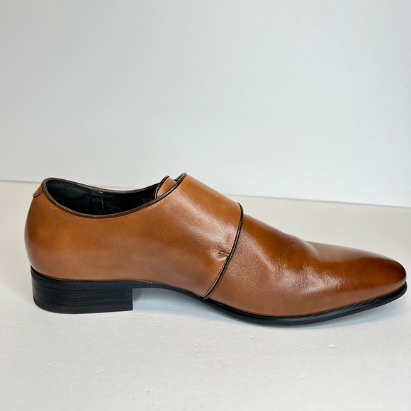 Stacy Adams Mens Cognac Burnished Calfskin Plain Toe Double Monk Strap Shoes 9.5 - Picture 9 of 14